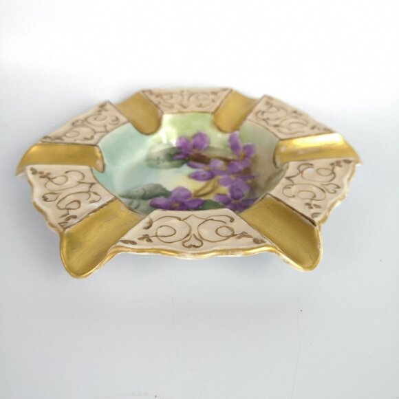 Antique Rosenthal Ashtray for 6 Hand Painted Gold Gilding Purple Flowers - Picture 6 of 8